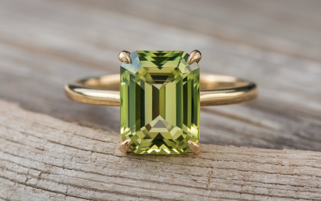 Emerald Cut Peridot Ring