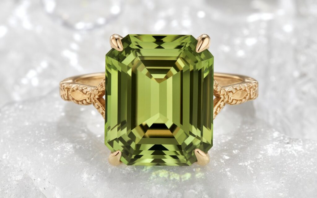 Emerald Cut Peridot Ring